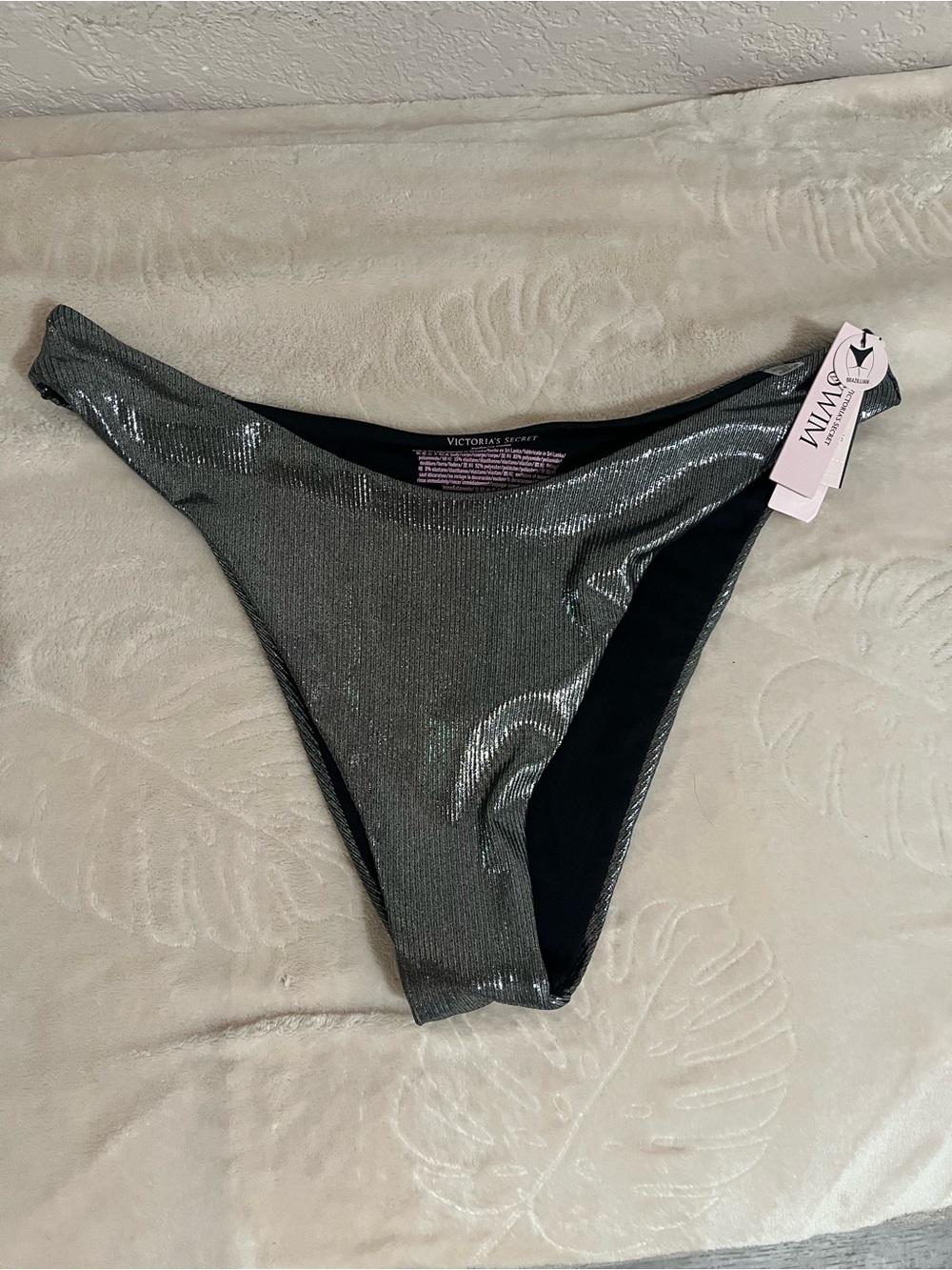 Victoria's Secret Shimmery Charcoal Silver Bikini Bottom Large